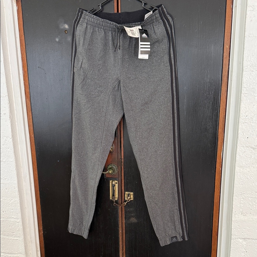 adidas Men's Heather Gray Joggers with Black Three Stripes